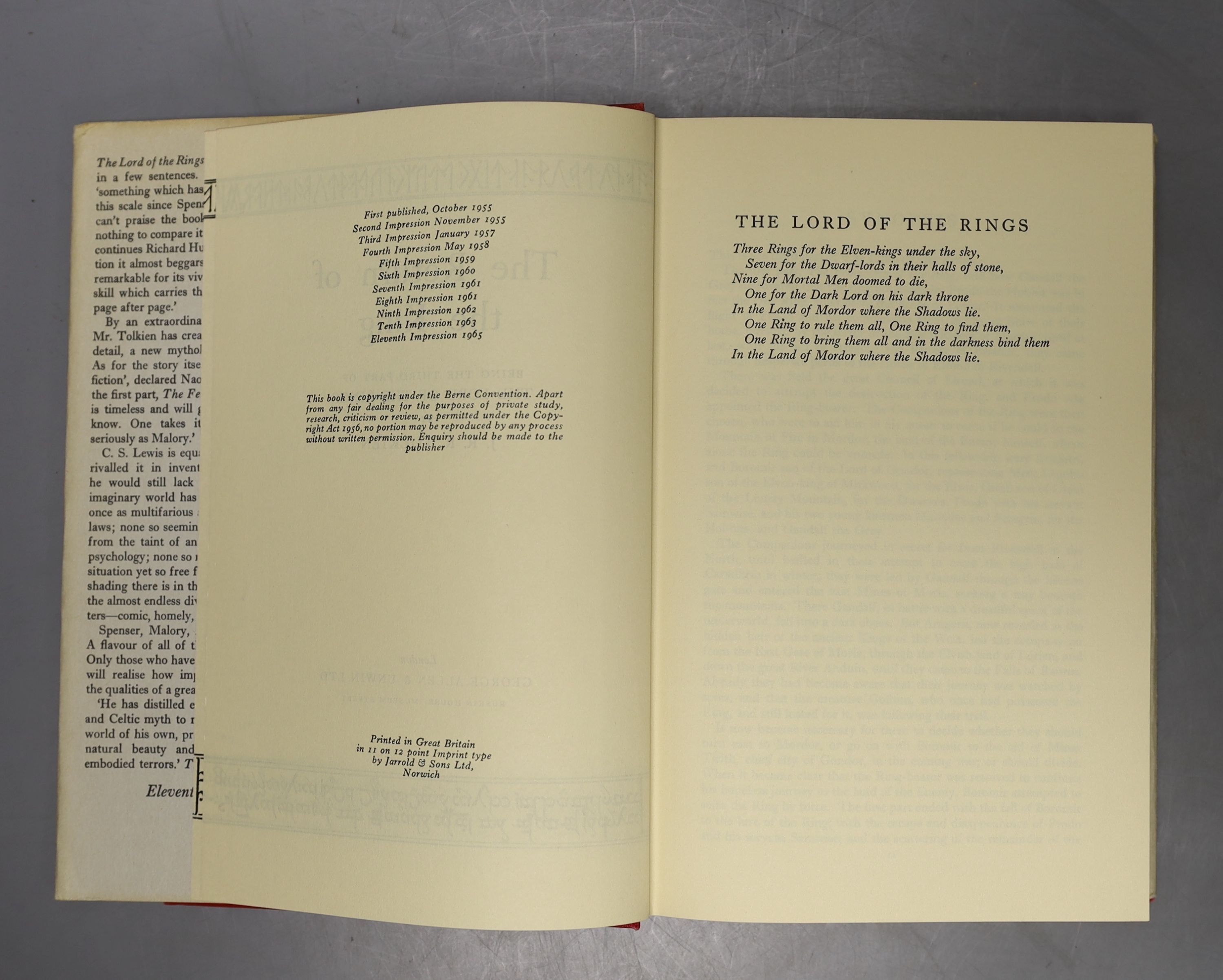 J.R.R. Tolkien, Lord of the Rings, three volumes